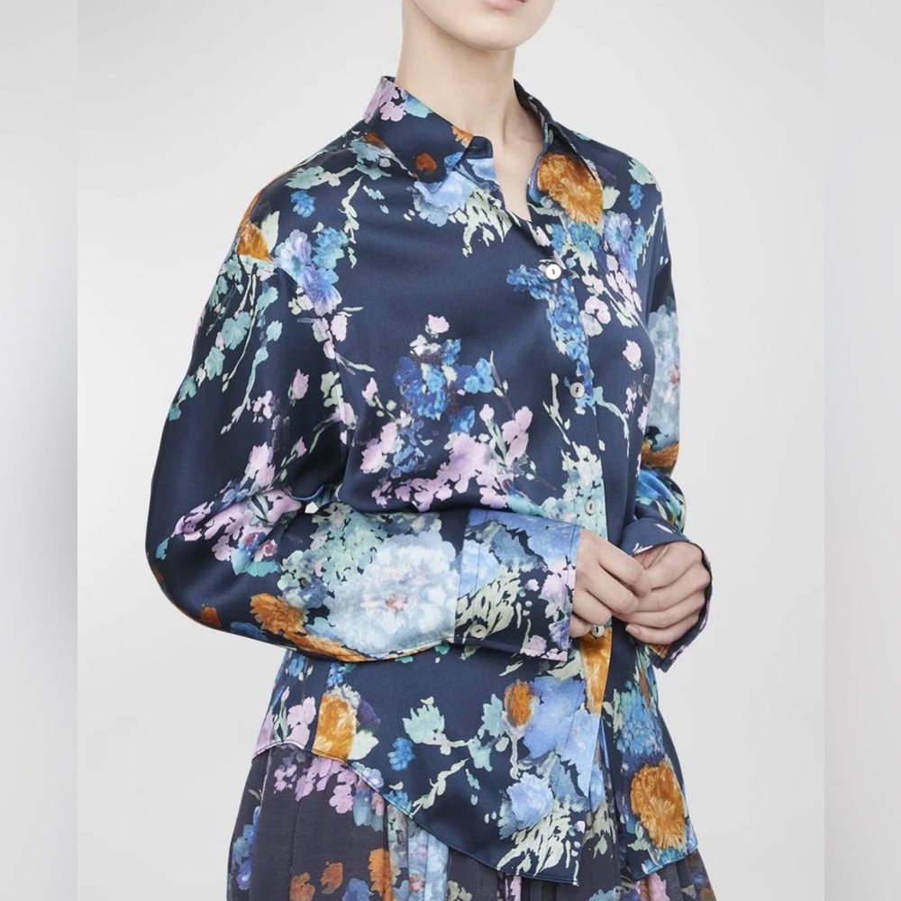 Vince - Painted Bouquet Silk Sculpted Long Sleeve Shirt - Picture 7 of 8